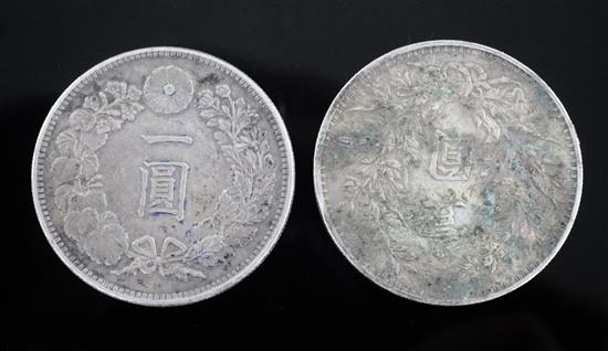 A Chinese Yuan Shi Kai silver dollar and a Japanese 1897 One Yen